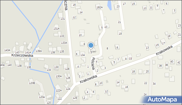 Krzeczów, Różana, 3, mapa Krzeczów