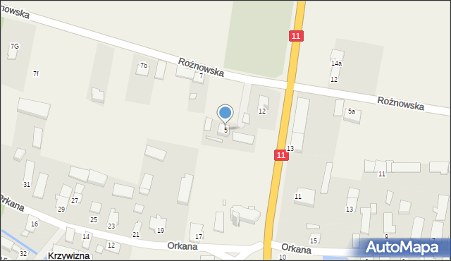 Krzywizna, Rożnowska, 5, mapa Krzywizna