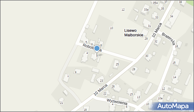 Lisewo Malborskie, Robotnicza, 3, mapa Lisewo Malborskie