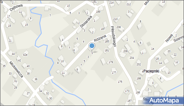 Łodygowice, Różana, 1, mapa Łodygowice