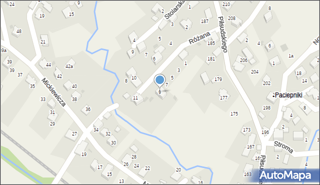 Łodygowice, Różana, 9, mapa Łodygowice