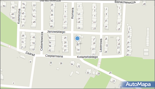 Łódź, Romera Eugeniusza, prof., 30, mapa Łodzi