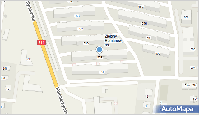 Łódź, Romanowska, 55E, mapa Łodzi