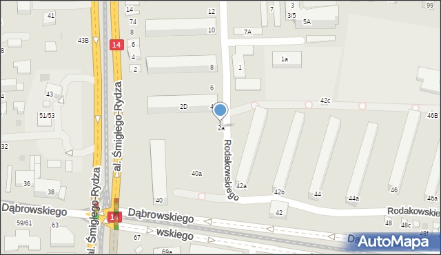 Łódź, Rodakowskiego Henryka, 2a, mapa Łodzi