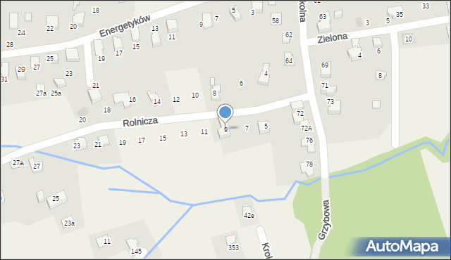 Meszna, Rolnicza, 9, mapa Meszna