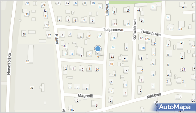 Modrzyca, Różana, 9, mapa Modrzyca