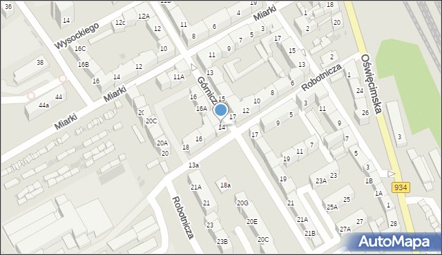 Mysłowice, Robotnicza, 14, mapa Mysłowice