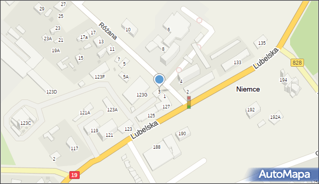 Niemce, Różana, 3, mapa Niemce