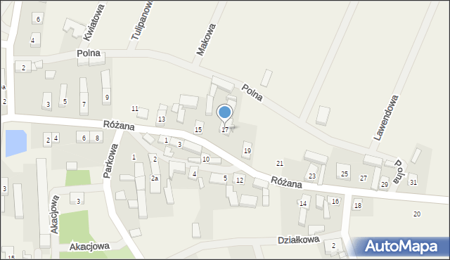 Nowe Żabno, Różana, 17, mapa Nowe Żabno
