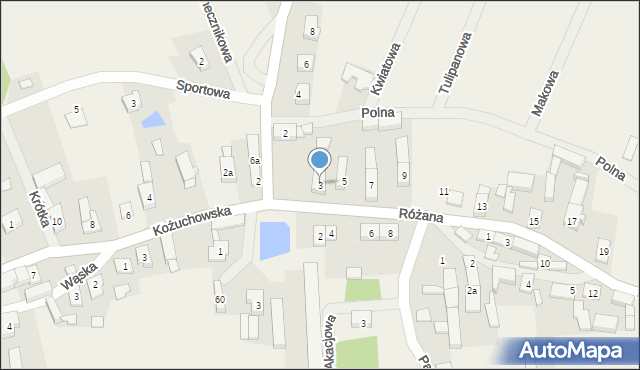 Nowe Żabno, Różana, 3, mapa Nowe Żabno