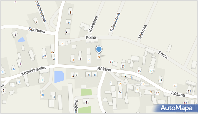 Nowe Żabno, Różana, 9, mapa Nowe Żabno