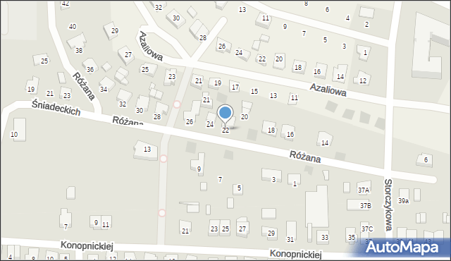 Nowy Tomyśl, Różana, 22, mapa Nowy Tomyśl