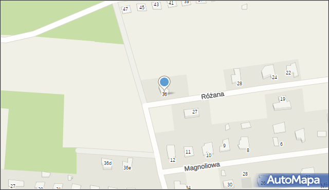 Obrzębin, Różana, 36, mapa Obrzębin