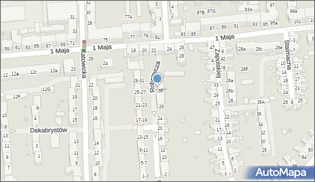 Opole, Robotnicza, 32-36, mapa Opola