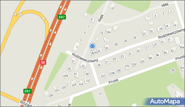 Ostrów Mazowiecka, Rodziewiczówny Marii, 34, mapa Ostrów Mazowiecka