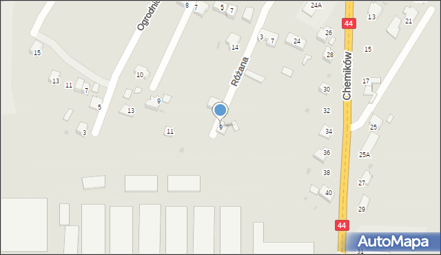 Oświęcim, Różana, 9, mapa Oświęcimia