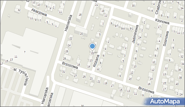 Piastów, Różana, 11, mapa Piastów