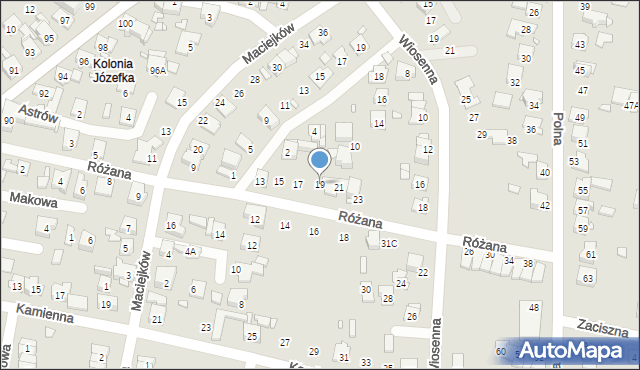 Piekary Śląskie, Różana, 19, mapa Piekary Śląskie