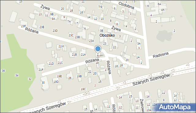 Radom, Różana, 21, mapa Radomia