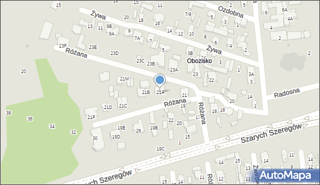 Radom, Różana, 21A, mapa Radomia