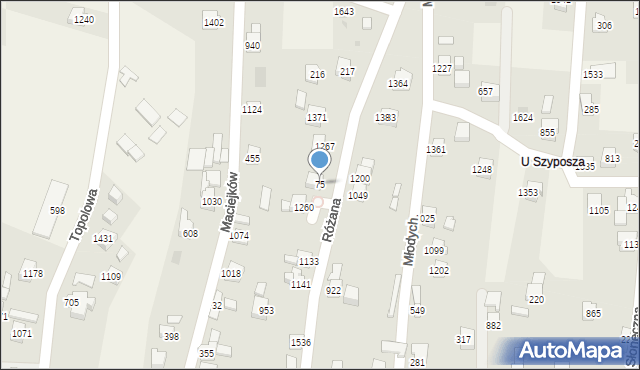 Radziechowy, Różana, 75, mapa Radziechowy