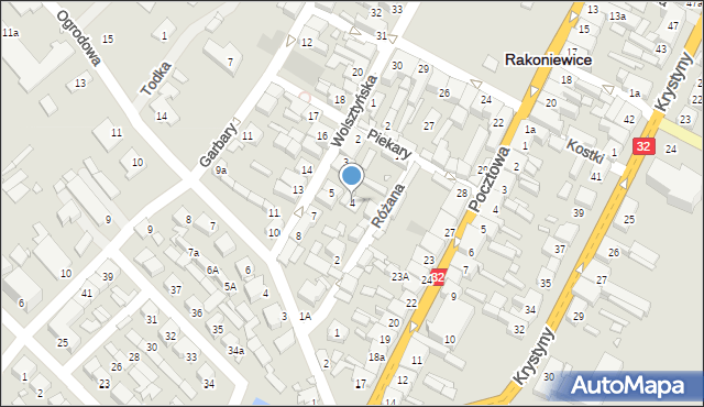Rakoniewice, Różana, 4, mapa Rakoniewice