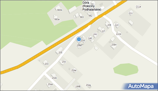 Rokiciny Podhalańskie, Rokiciny Podhalańskie, 206a, mapa Rokiciny Podhalańskie