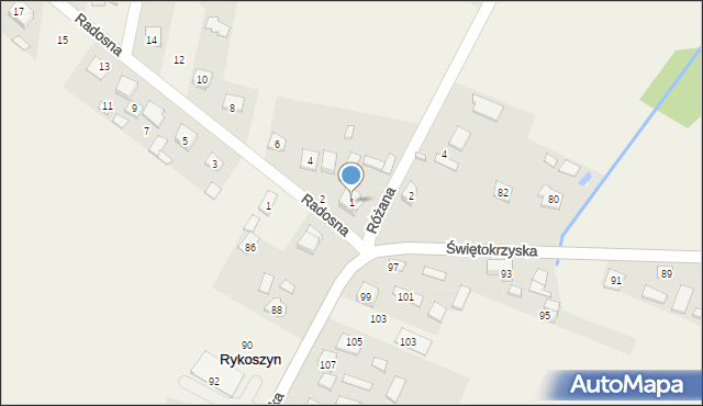 Rykoszyn, Różana, 1, mapa Rykoszyn