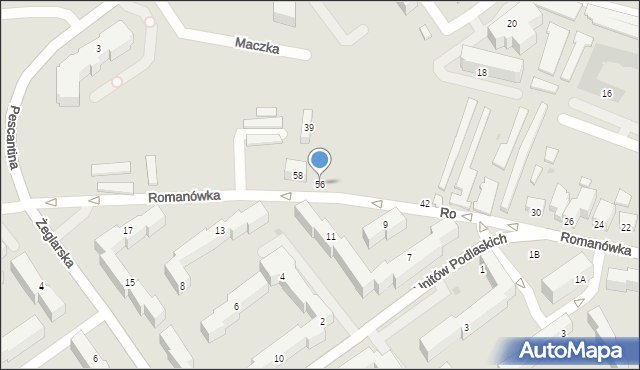 Siedlce, Romanówka, 56, mapa Siedlce