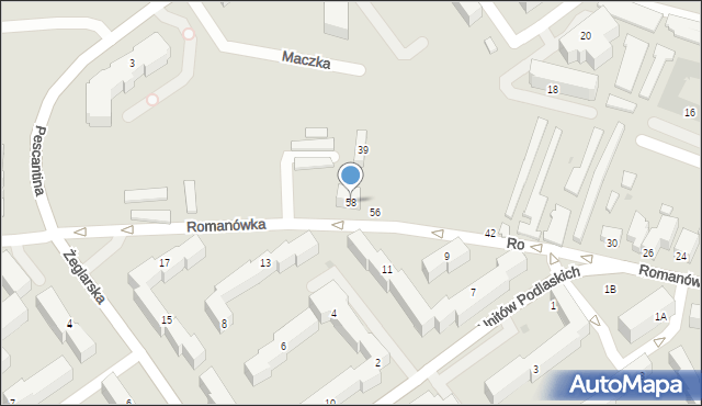 Siedlce, Romanówka, 58, mapa Siedlce