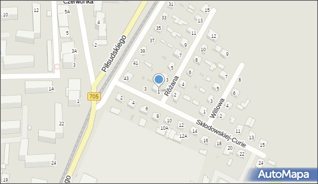 Sochaczew, Różana, 1, mapa Sochaczew