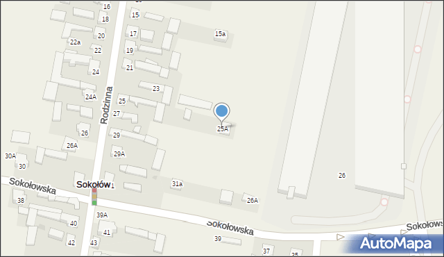 Sokołów, Rodzinna, 25A, mapa Sokołów