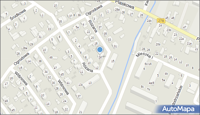 Sulechów, Różana, 14, mapa Sulechów
