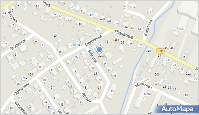 Sulechów, Różana, 37, mapa Sulechów