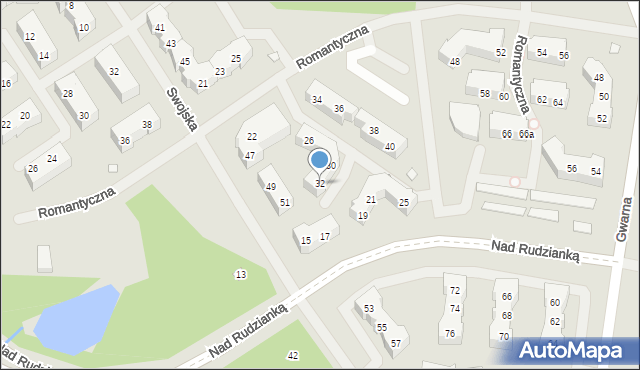 Szczecin, Romantyczna, 32, mapa Szczecina