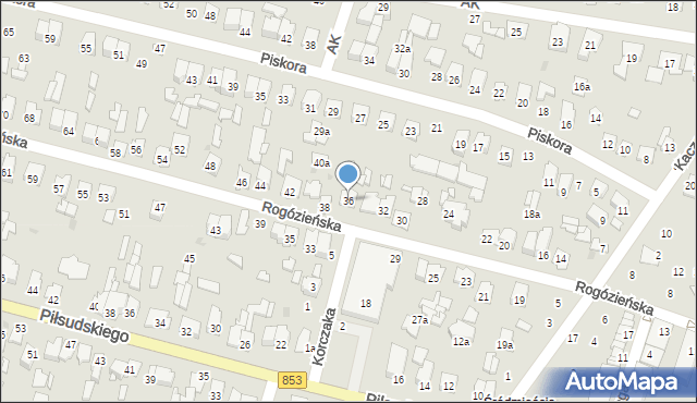 Tomaszów Lubelski, Rogózieńska, 36, mapa Tomaszów Lubelski