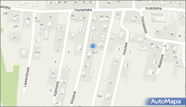 Tomice, Różana, 17, mapa Tomice