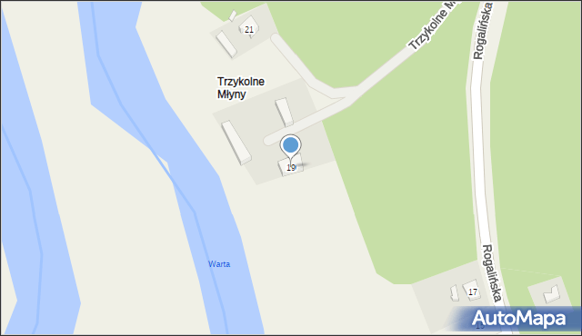 Trzykolne Młyny, Rogalińska, 19, mapa Trzykolne Młyny