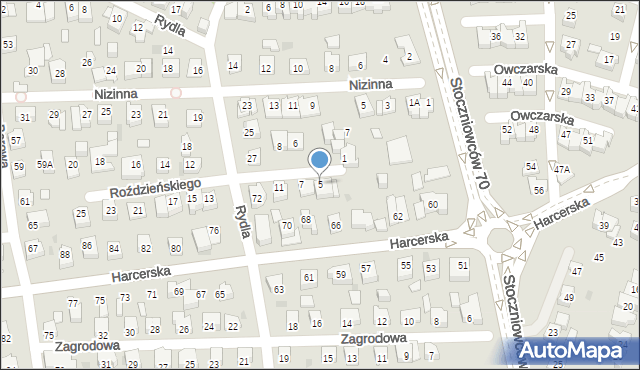 Tychy, Roździeńskiego Walentego, 5, mapa Tychów
