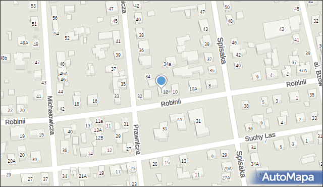 Warszawa, Robinii, 12A, mapa Warszawy