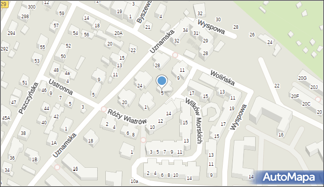 Warszawa, Róży Wiatrów, 5, mapa Warszawy