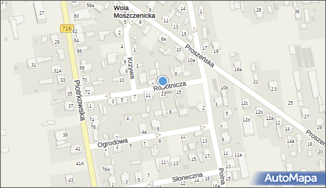 Wola Moszczenicka, Robotnicza, 13, mapa Wola Moszczenicka