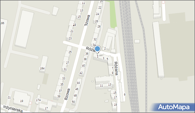 Wrocław, Różana, 1, mapa Wrocławia