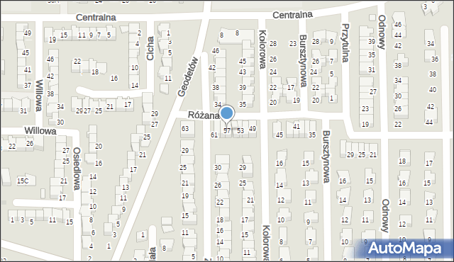 Wyszków, Różana, 57, mapa Wyszków
