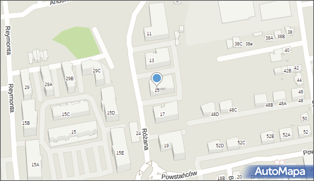 Ząbki, Różana, 15, mapa Ząbki