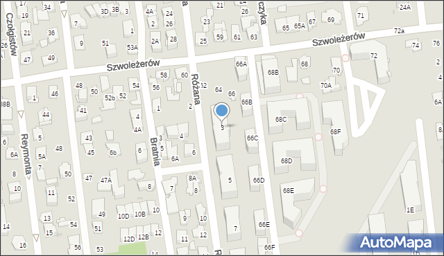 Ząbki, Różana, 3, mapa Ząbki