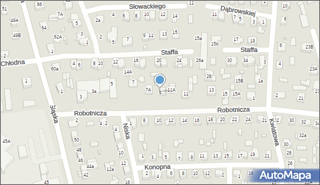 Zamość, Robotnicza, 9, mapa Zamościa