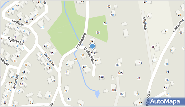 Cieszyn, Rudowska, 54A, mapa Cieszyna