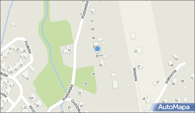 Cieszyn, Rudowska, 62, mapa Cieszyna