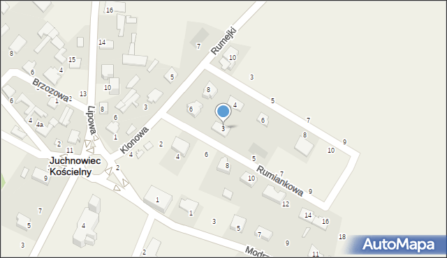 Juchnowiec Kościelny, Rumiankowa, 3, mapa Juchnowiec Kościelny